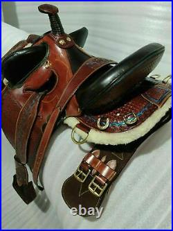 New Carved Leather Saddle With Tack Set Suitable For Draft Horses Handmade