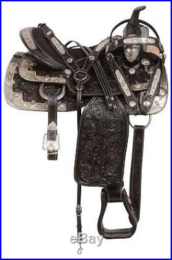 New Hand Carved Western Silver Show Horse Trail Leather Saddle Tack Set 16 17 18