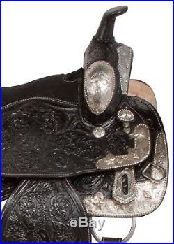 New Hand Carved Western Silver Show Horse Trail Leather Saddle Tack Set 16 17 18