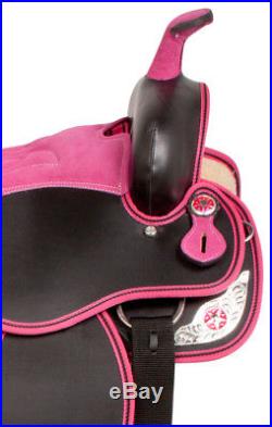 New Pink 16 Western Barrel Saddle Pleasure Trail Show Horse Tack Pink Cordura