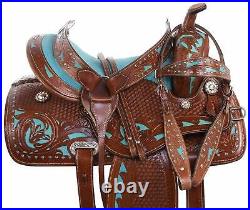 New Premium Leather Western Horse Tack Saddle With Set All Size Free Shipping