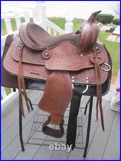 New Rick Mcbride bad ass 12'' Childs studded leather Tooled Western saddle SQH