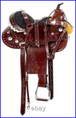 New Saddle Western Horse Tack Floral Tooled Premium Leather With U. S. A Logo
