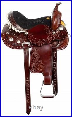 New Saddle Western Horse Tack Floral Tooled Premium Leather With U. S. A Logo