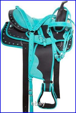 New Synthetic Western Horse Saddle Pleasure Trail Barrel Tack Set 10 18 Teal