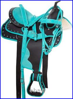 New Synthetic Western Horse Saddle Pleasure Trail Barrel Tack Set 10 18 Teal