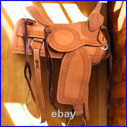 New! TOOLED TRAIL WESTERN SADDLE PLEASURE LEATHER HORSE TACK SET 15 16 17 18