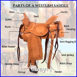 New! TOOLED TRAIL WESTERN SADDLE PLEASURE LEATHER HORSE TACK SET 15 16 17 18