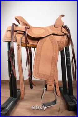 New! TOOLED TRAIL WESTERN SADDLE PLEASURE LEATHER HORSE TACK SET 15 16 17 18