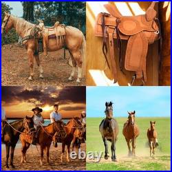 New! TOOLED TRAIL WESTERN SADDLE PLEASURE LEATHER HORSE TACK SET 15 16 17 18