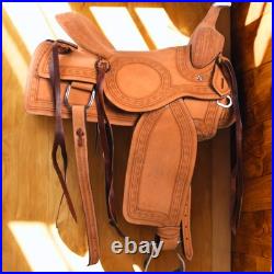 New! TOOLED TRAIL WESTERN SADDLE PLEASURE LEATHER HORSE TACK SET 15 16 17 18