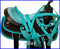 New Teal Black Western Pleasure Trail Synthetic Horse Saddle Tack 15 16