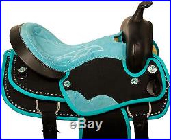 New Teal Black Western Pleasure Trail Synthetic Horse Saddle Tack 15 16