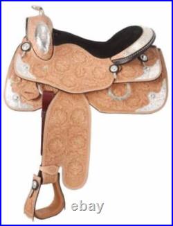 New Traditional Handmade Genuine Leather Horse Youth Saddle Tack Size 15 to 18