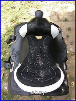 New Western black & white leather saddle custom service avialable