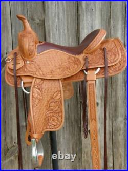 New Western premium leather carved Trail pleasure Horse Saddle 14 to 18 inch