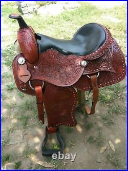 New western Brown leather saddle Hand Designing size 141516171819 inch