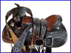 Oak Floral Black Leather Tooled Brown Seat Pony Western Carved Mini Horse Saddle