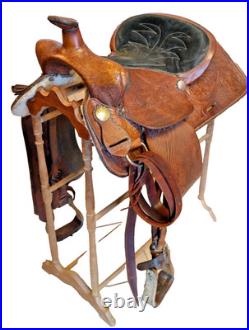 Ornate 16 Saddle King Western Saddle Leather Nicely Embossed, Well Broken In