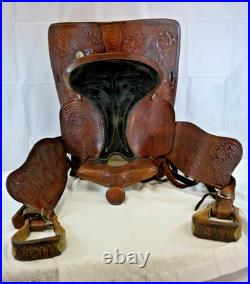 Ornate 16 Saddle King Western Saddle Leather Nicely Embossed, Well Broken In