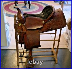 Ornate 16 Saddle King Western Saddle Leather Nicely Embossed, Well Broken In