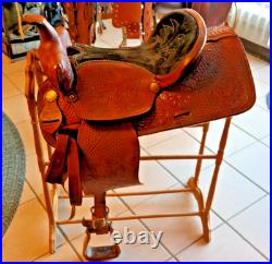 Ornate 16 Saddle King Western Saddle Leather Nicely Embossed, Well Broken In