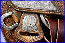 PHIL HARRIS Western Show Saddle Silver WithGold Trim 15 1/2 Seat FQHBars VGC