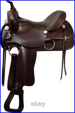 PLEASURE SADDLE 16 or 17 Double T Basketweave Tooled Leather Engraved Silver