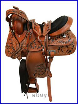 Padded Brown Western Saddle Barrel Racing Horse 15 16 17 18 Tooled Leather Tack