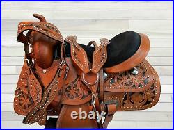 Padded Brown Western Saddle Barrel Racing Horse 15 16 17 18 Tooled Leather Tack