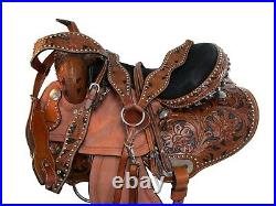 Padded Seat Western Saddle Horse Barrel Racing Tooled Leather Trail Set 15 16 17