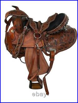 Padded Seat Western Saddle Horse Barrel Racing Tooled Leather Trail Set 15 16 17