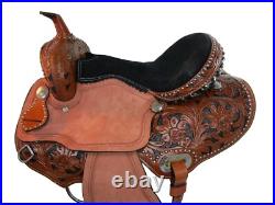 Padded Seat Western Saddle Horse Barrel Racing Tooled Leather Trail Set 15 16 17