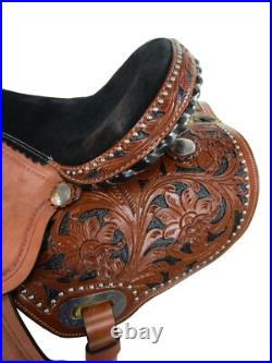 Padded Seat Western Saddle Horse Barrel Racing Tooled Leather Trail Set 15 16 17