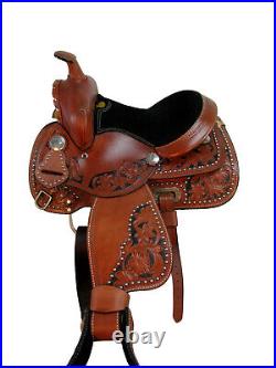 Painted Black Floral Tooled Mini Children Kids Leather Western Pony Saddle Horse