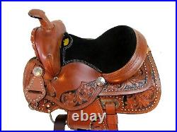 Painted Black Floral Tooled Mini Children Kids Leather Western Pony Saddle Horse