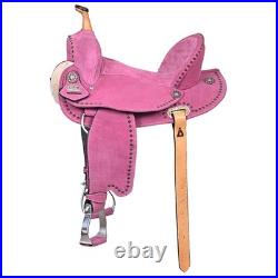 Pink 14 In HILASON Western Horse Flex Tree Barrel Trail Leather Saddle for