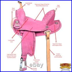 Pink 14 In HILASON Western Horse Flex Tree Barrel Trail Leather Saddle for