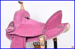 Pink 14 In HILASON Western Horse Flex Tree Barrel Trail Leather Saddle for