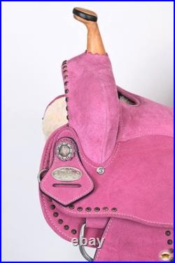 Pink 14 In HILASON Western Horse Flex Tree Barrel Trail Leather Saddle for