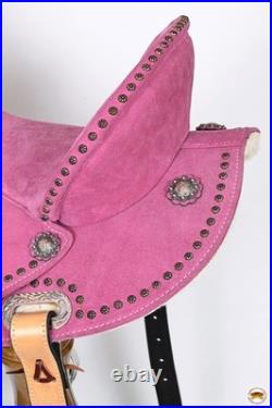 Pink 14 In HILASON Western Horse Flex Tree Barrel Trail Leather Saddle for