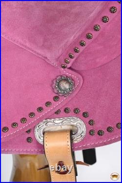 Pink 14 In HILASON Western Horse Flex Tree Barrel Trail Leather Saddle for