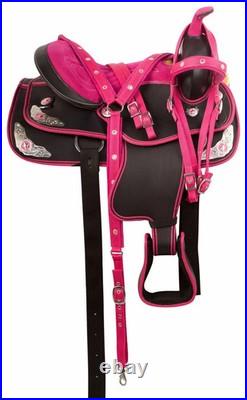 Pink/ Black Synthetic Western Barrel Racing Horse Tack Saddle Size 15