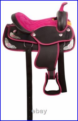 Pink/ Black Synthetic Western Barrel Racing Horse Tack Saddle Size 15