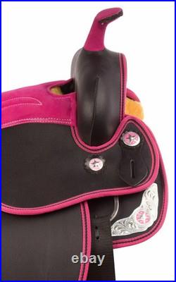 Pink/ Black Synthetic Western Barrel Racing Horse Tack Saddle Size 15