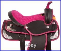 Pink/ Black Synthetic Western Barrel Racing Horse Tack Saddle Size 15