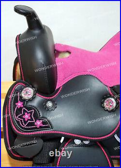 Pink & Black Western Cordura Synthetic Barrel Horse Saddle Set Sizes 10 18