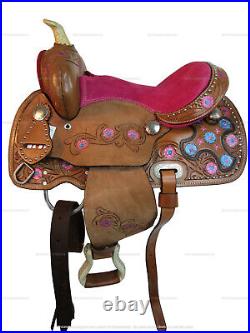 Pink Western Youth Saddle Children Kids Floral Tooled Leather Tack 10 12 13