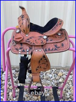 Pony Youth Western Horse Barrel Saddle Floral Tooled 8 Multiple Colors
