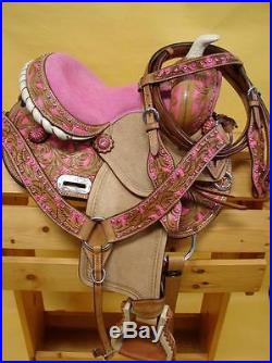 Popular Kid Western Mini Pony Trail Barrel Saddle 10 PINK Filigree 4pk Just In